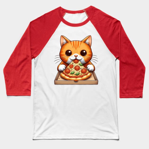 Cat Eating Pizza Baseball T-Shirt by PetitMuseau